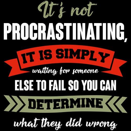 A quote about procrastination is displayed on the screen.